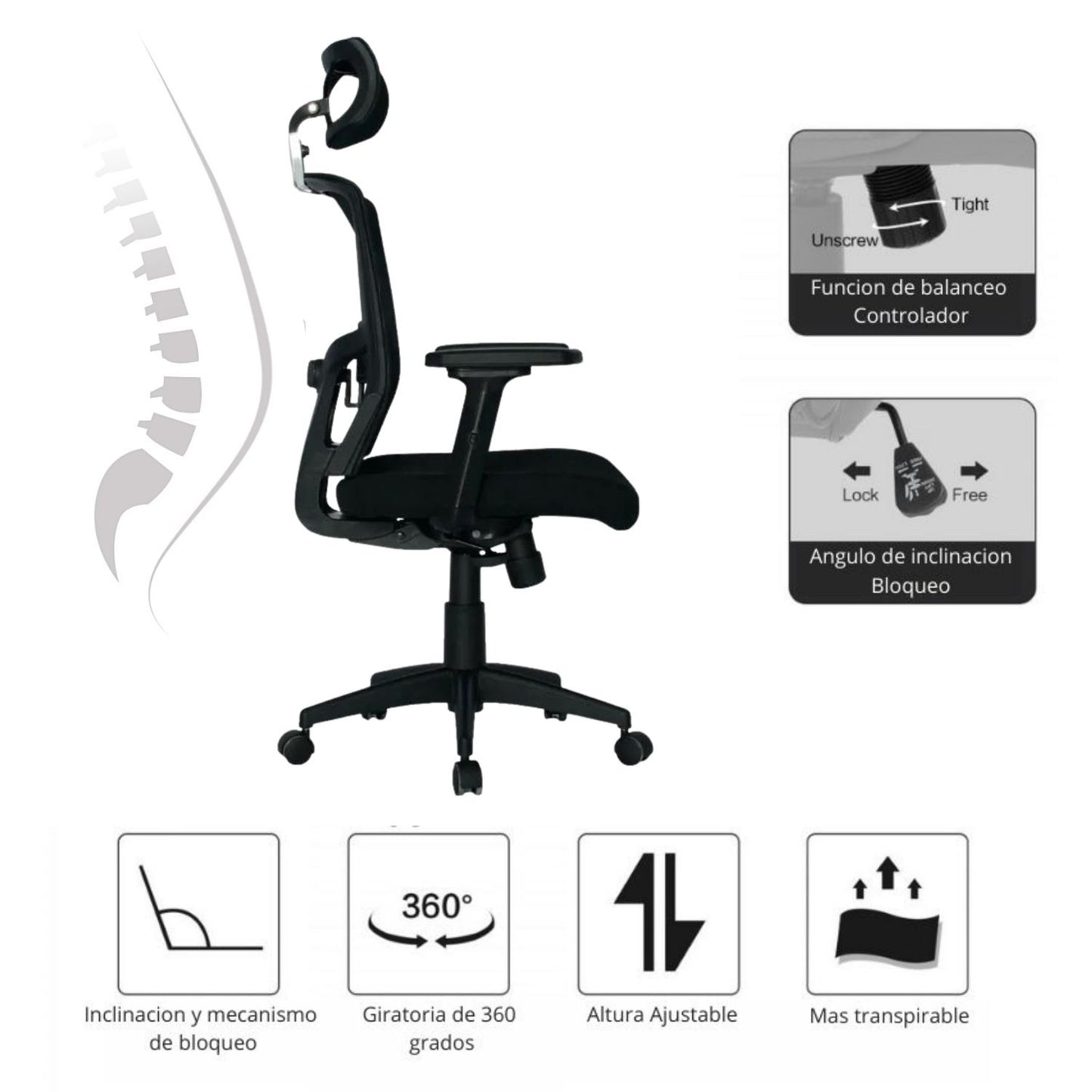 Silla de Oficina Polux Premium Negro