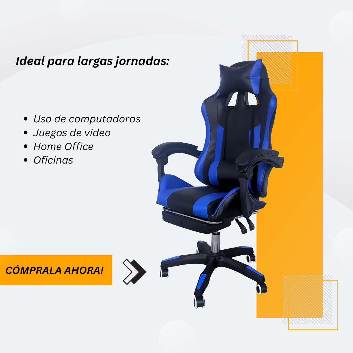 Silla Gamer Ergonomica Reclinable Kairo Azul