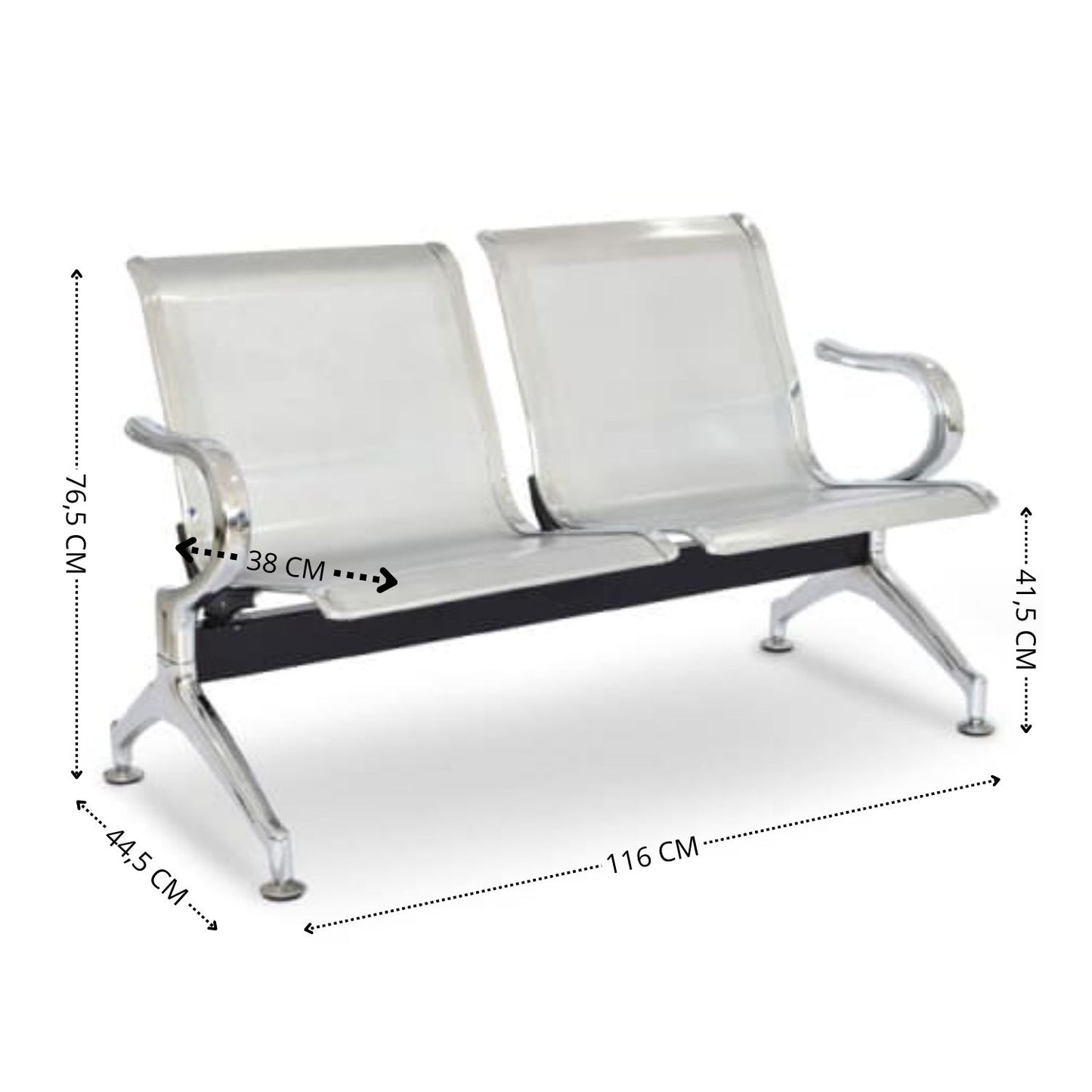 Silla Tandem 2 Puesto Cromado Azul