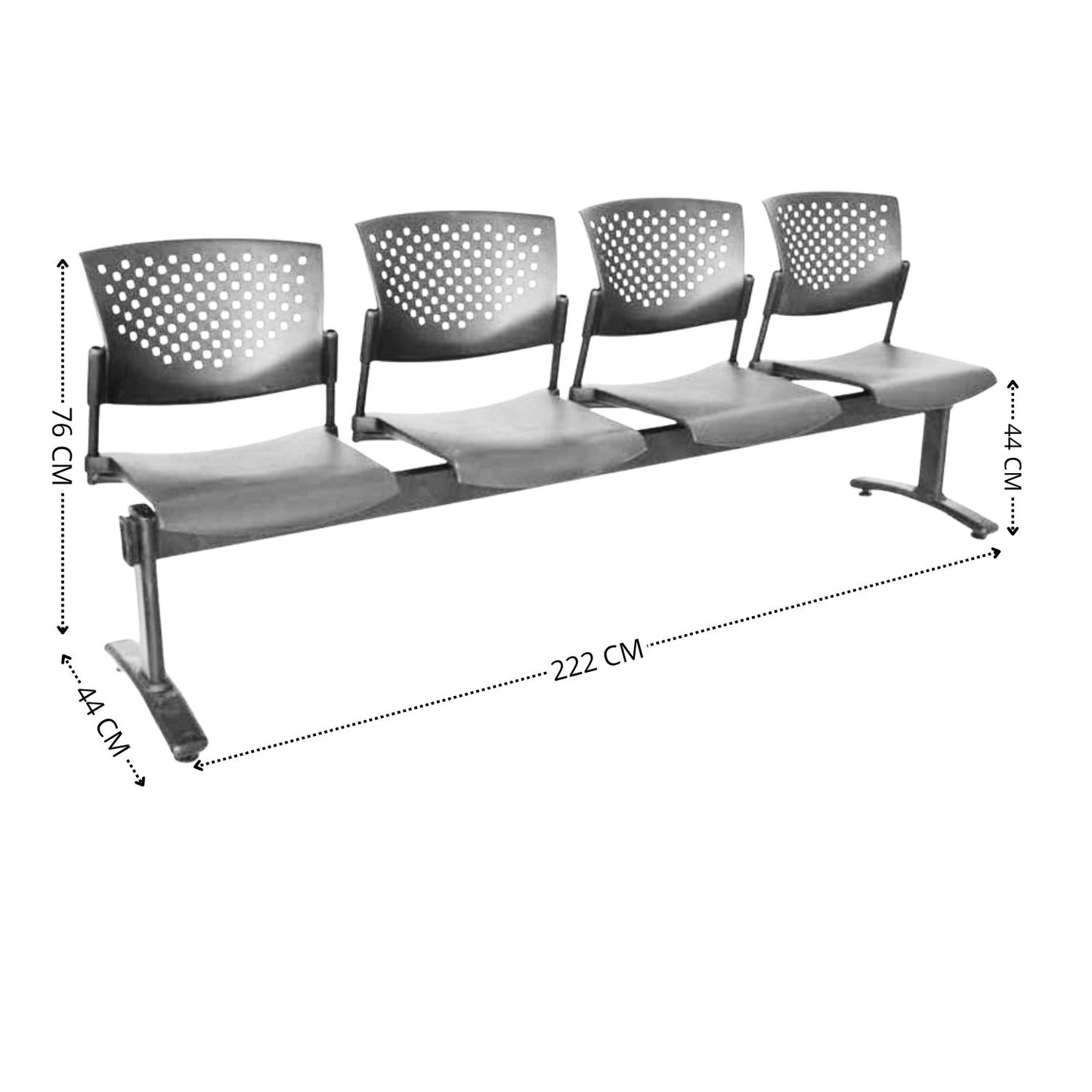 Silla Tandem 4 Puestos Base Negra FLY Negro