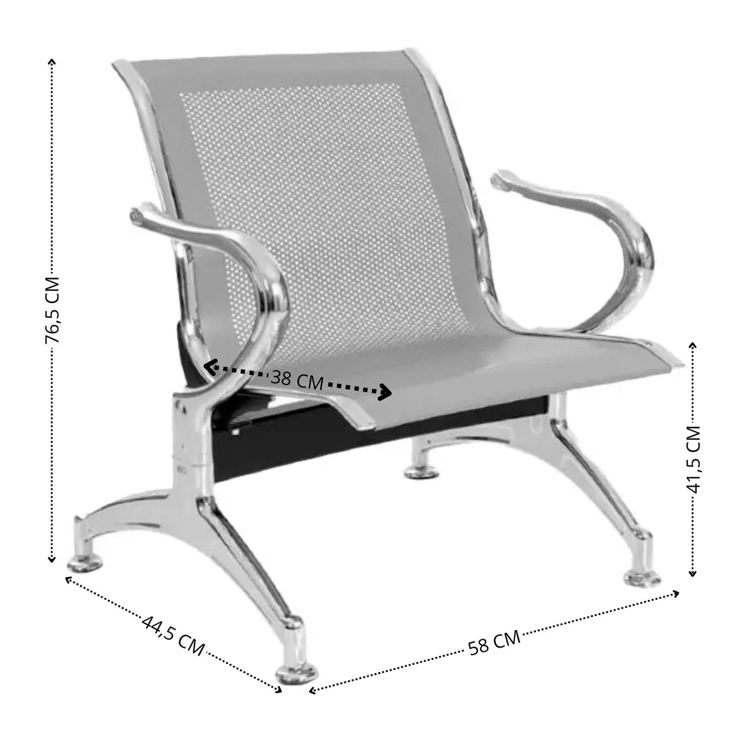 Silla Tandem 1 Puesto Cromado Gris
