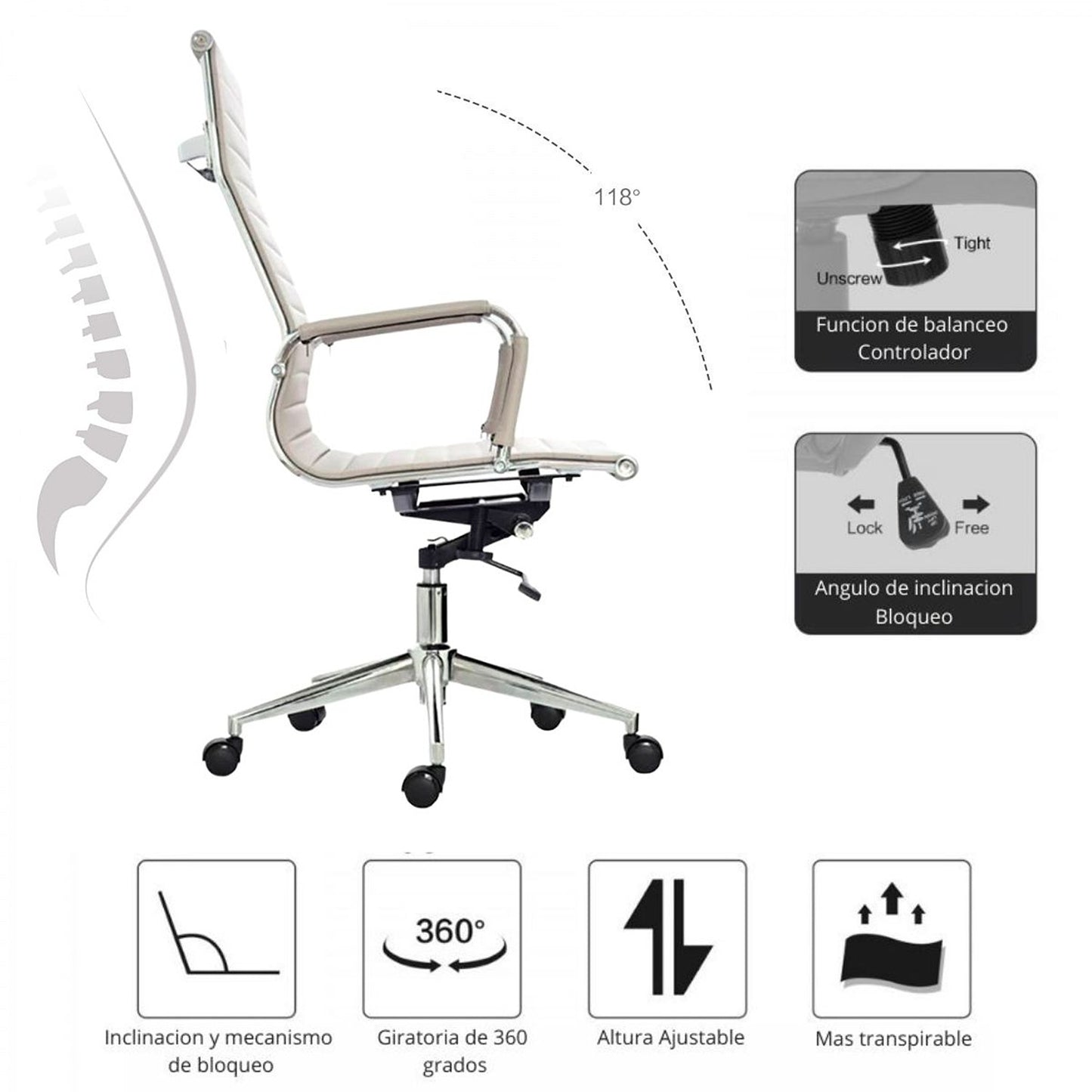 Silla De Oficina Presidente Beige