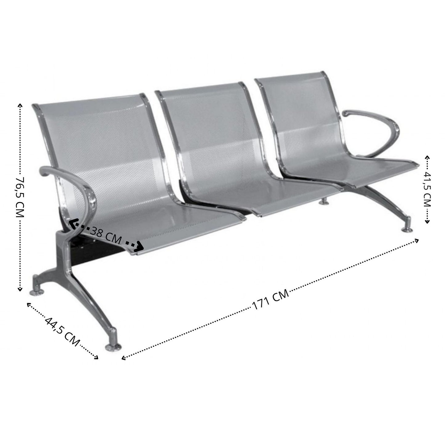 Silla Tandem 3 Puesto Cromado Verde