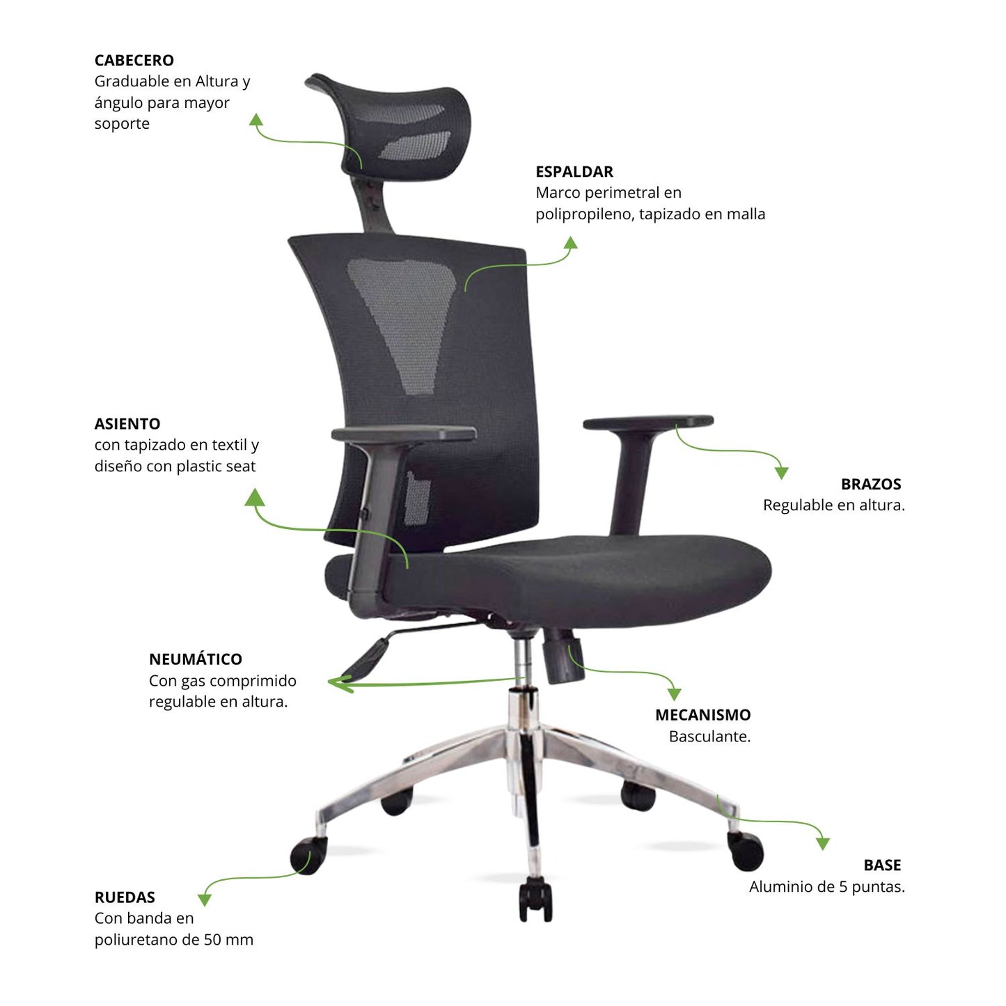 Silla de Oficina Turmanila Presidente Base Cromada