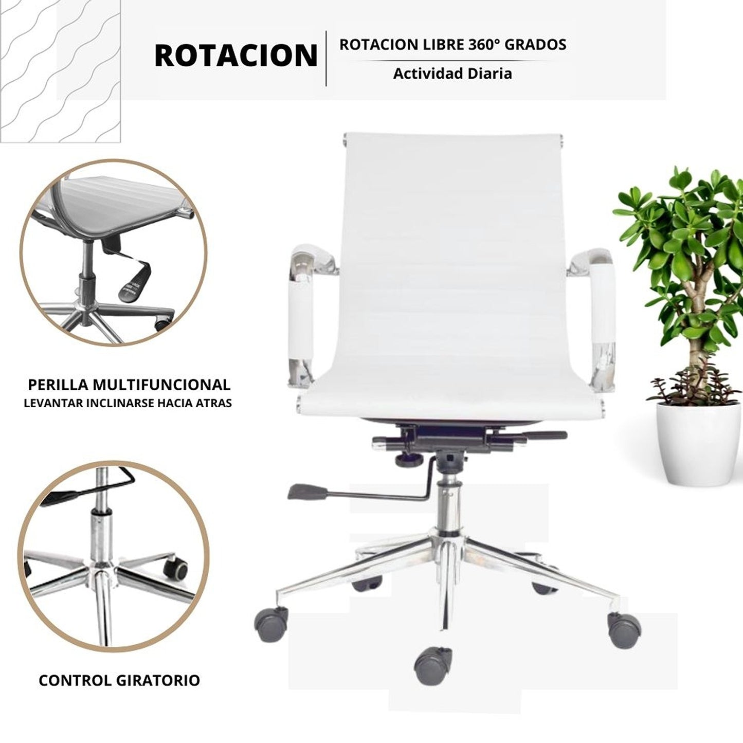 Silla De Oficina Presidente Espalda Media Blanco