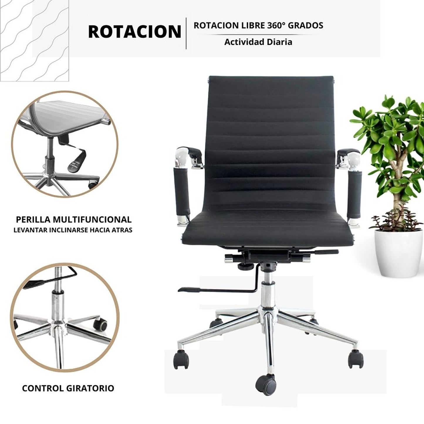 Silla De Oficina Presidente Espalda Media Negro