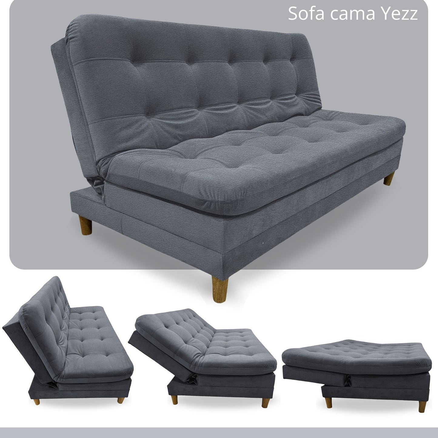 Sofa cama 3 Posiciones Clic Clac Yezz gris plomo 170 cm