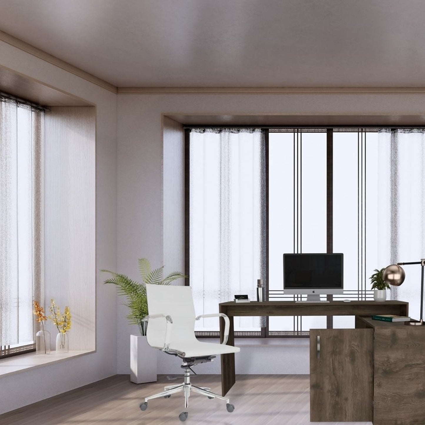 Silla De Oficina Presidente Espalda Media Blanco