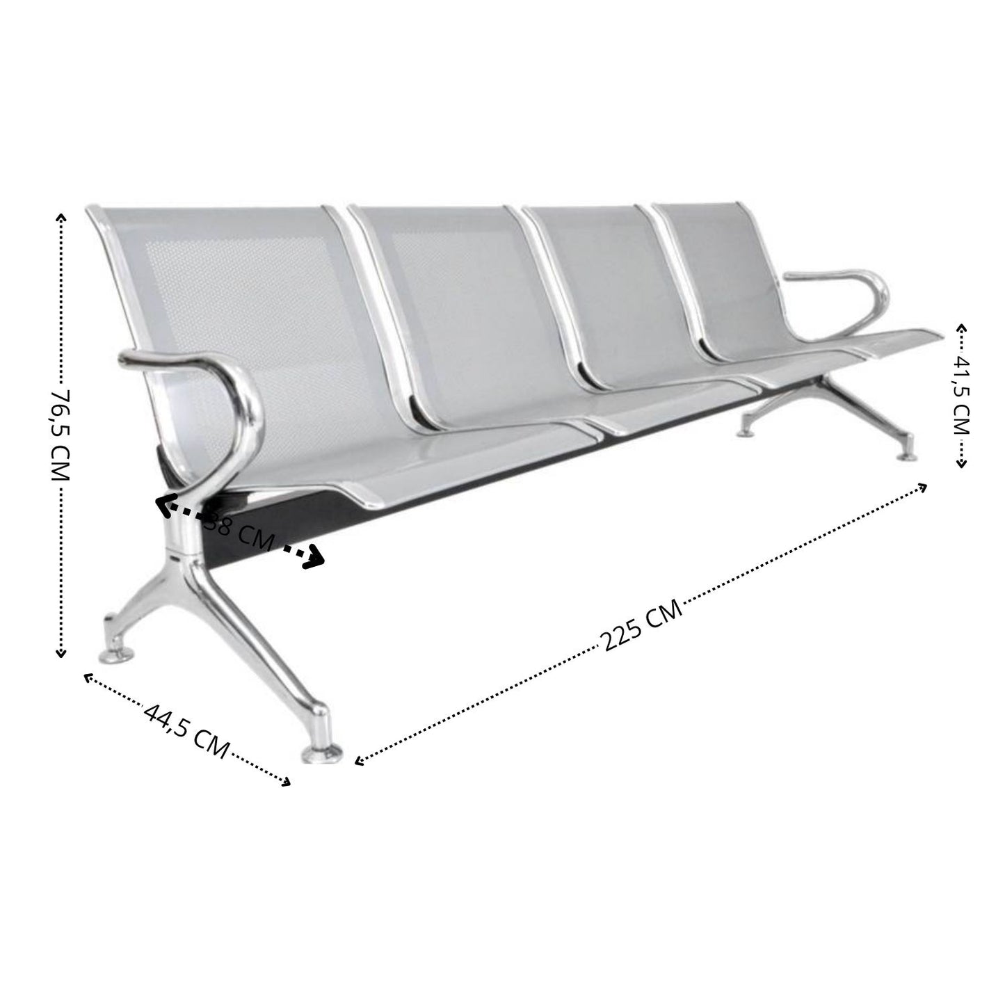 Silla Tandem 4 Puesto Cromado Verde