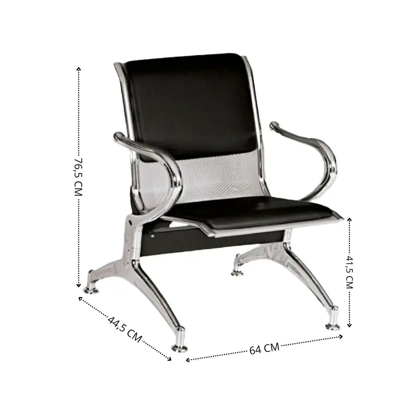 Silla Tandem 1 Puesto Tapizado Negro