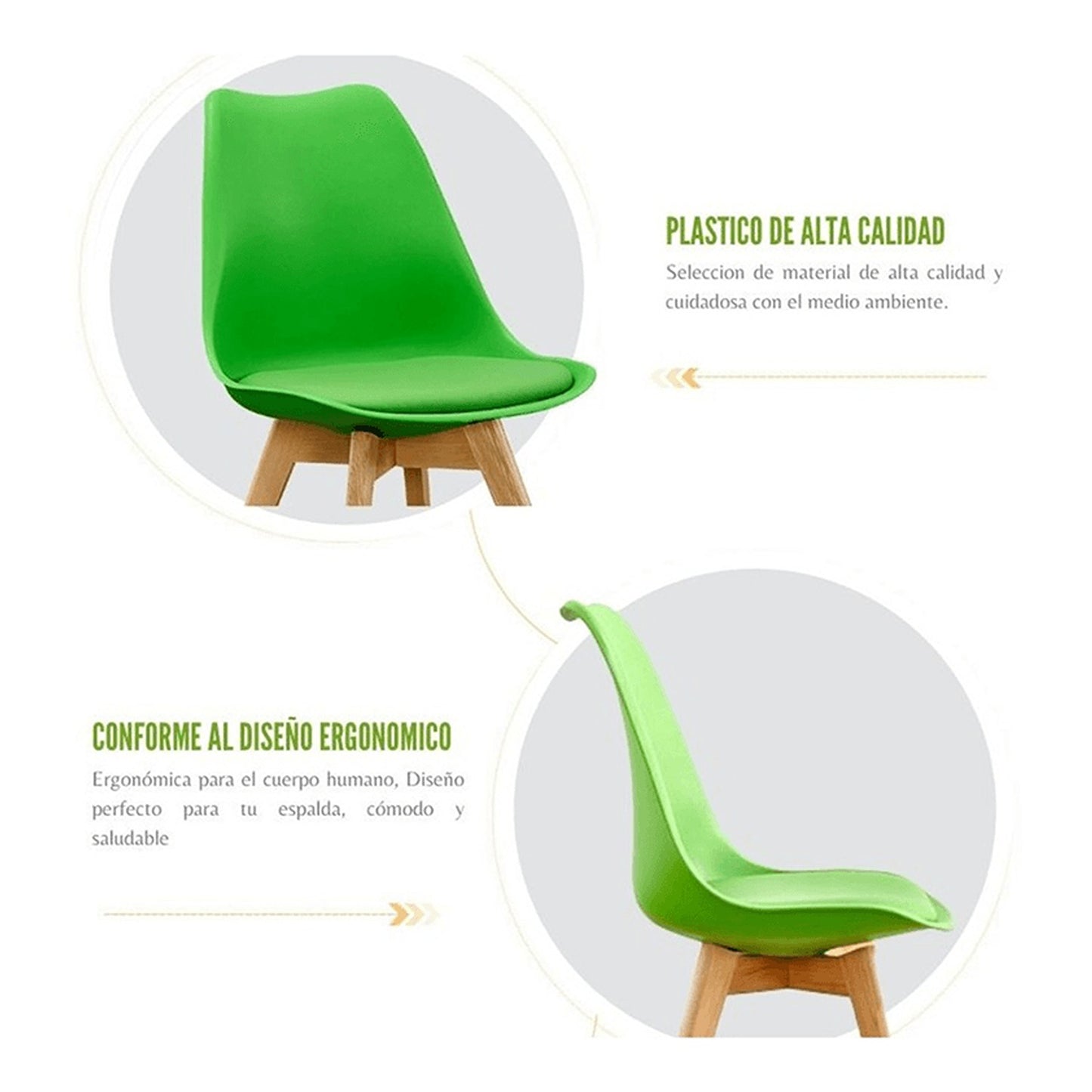 Juego de Comedor White con 4 Sillas Milano verde