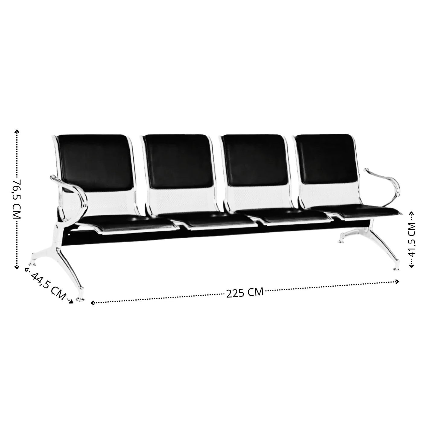 Silla Tandem 4 Puesto Tapizado Azul