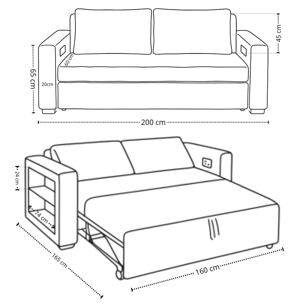 Sofa Cama Multifuncional Con Repisas, Conexión USB y Cama Auxiliar Koni Arena
