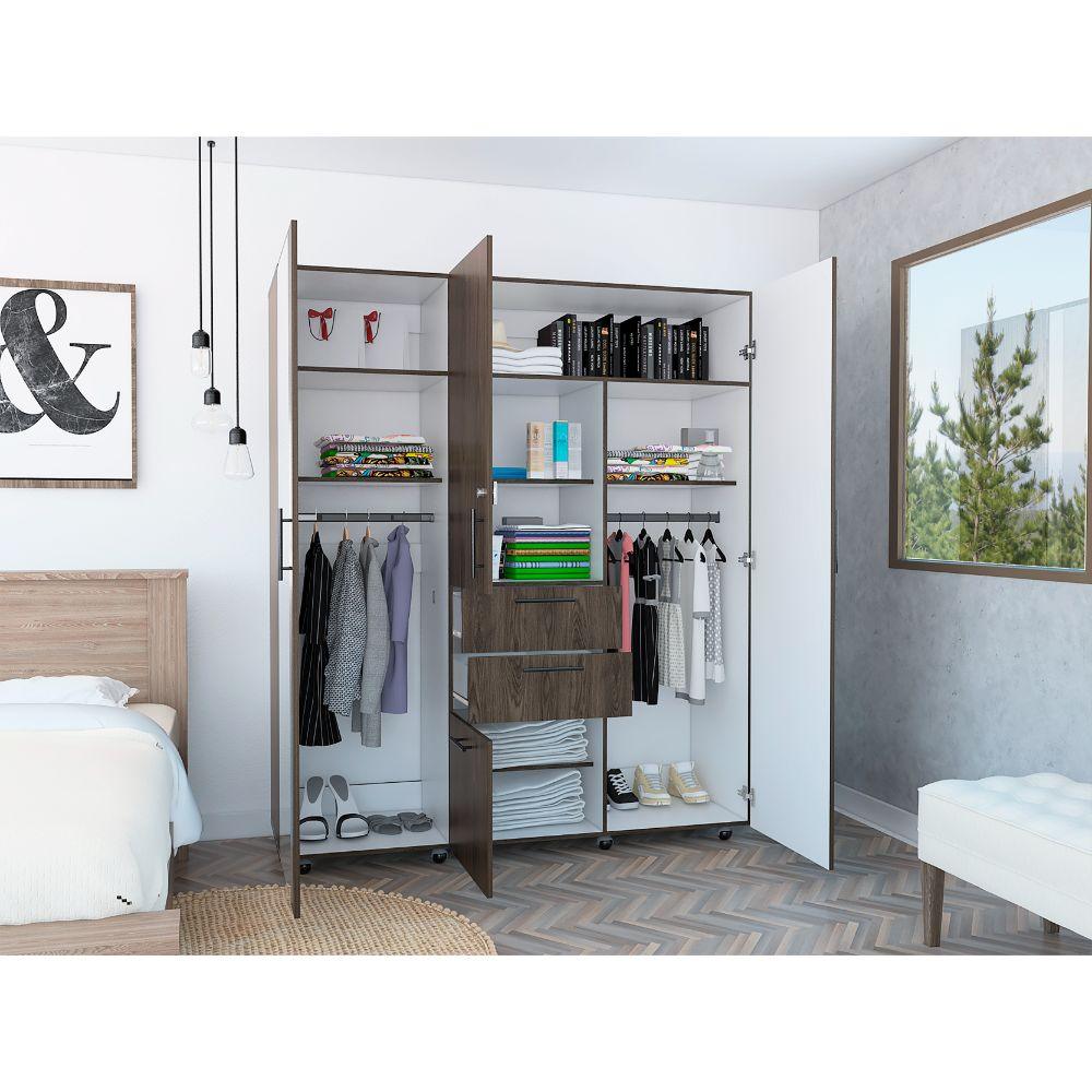 Closet Temora Con Espejo Chocolate Y Blanco