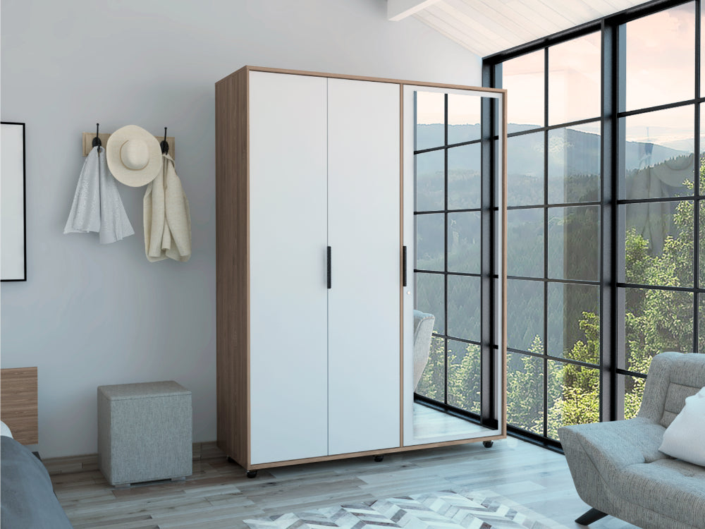 Closet Okria Con Espejo Miel Y Blanco