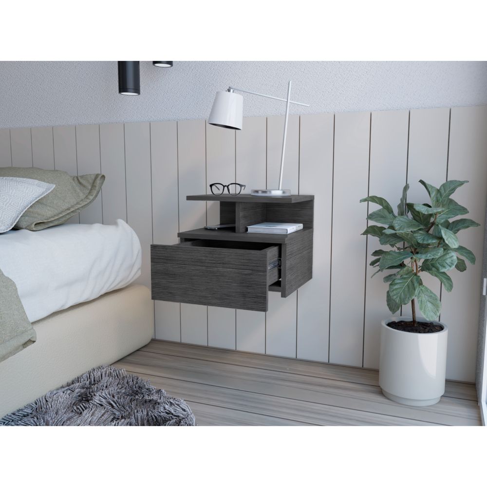 Mesa De Noche Flotante Velador Gris