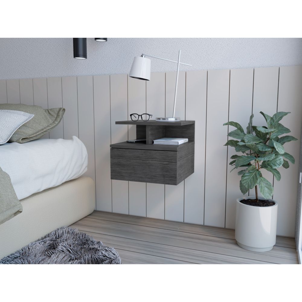 Mesa De Noche Flotante Velador Gris