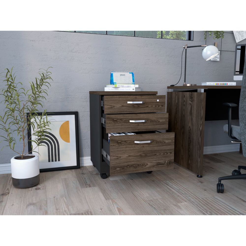 Archivador Home Office 3 Cajones Bajo Wengue Coñac