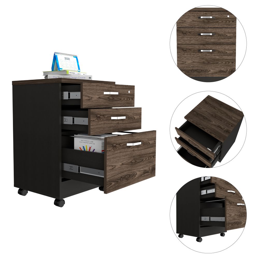 Archivador Home Office 3 Cajones Bajo Wengue Coñac