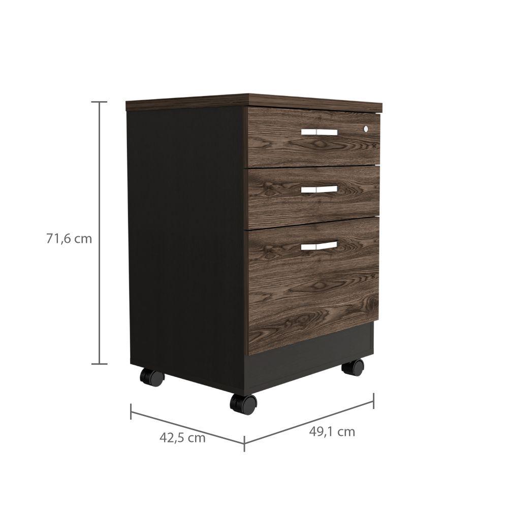 Archivador Home Office 3 Cajones Bajo Wengue Coñac