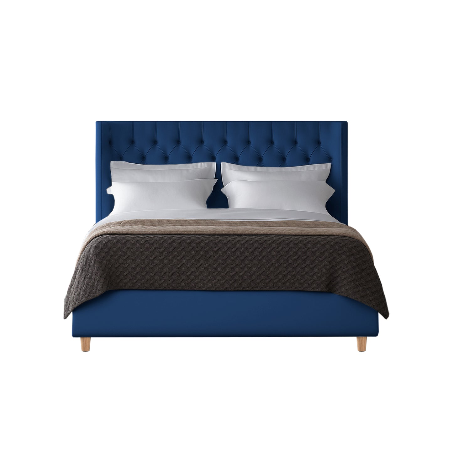 Base Cama Con Espaldar Sencillo Marfil Azul