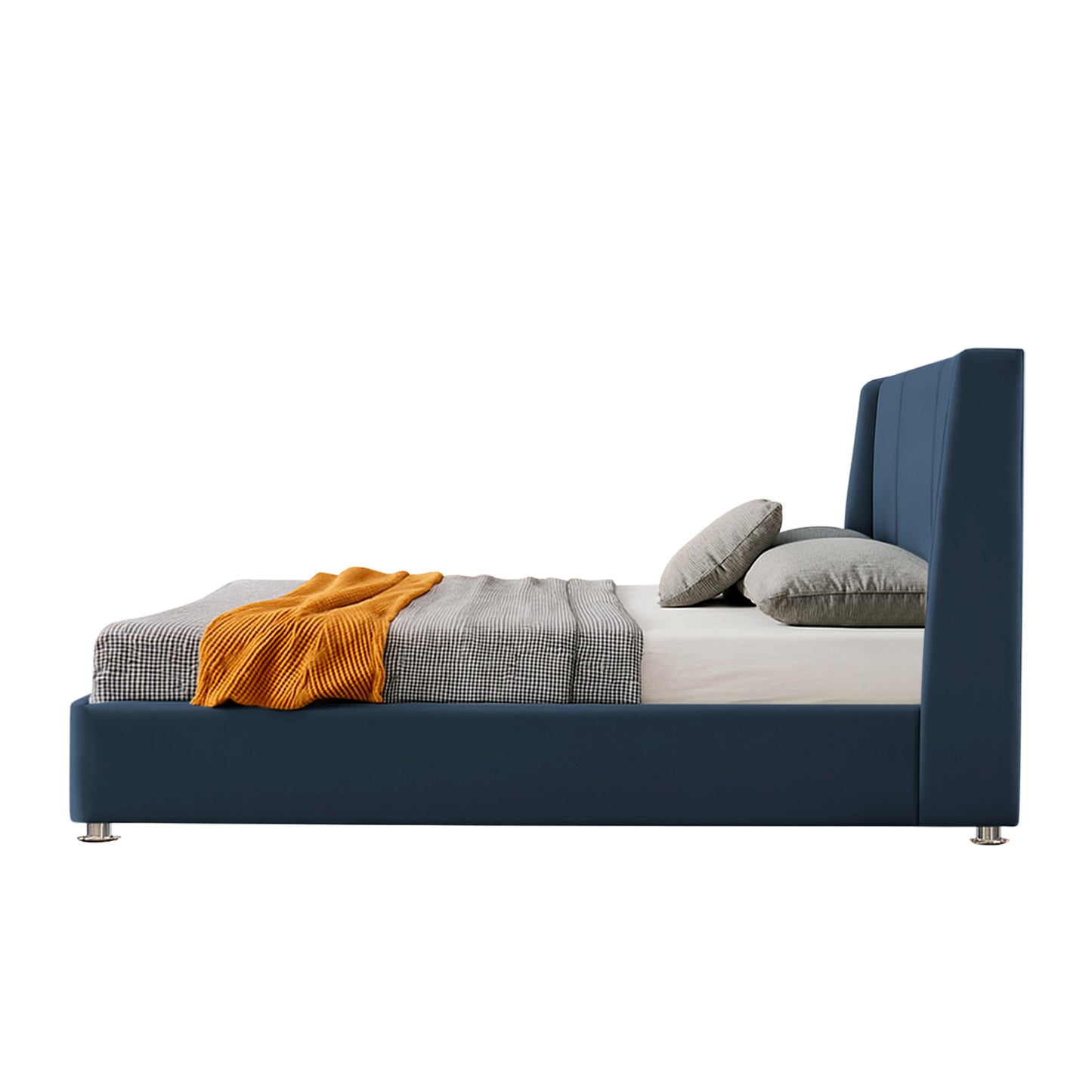 Base Cama Con Espaldar Queen Mousai Azul