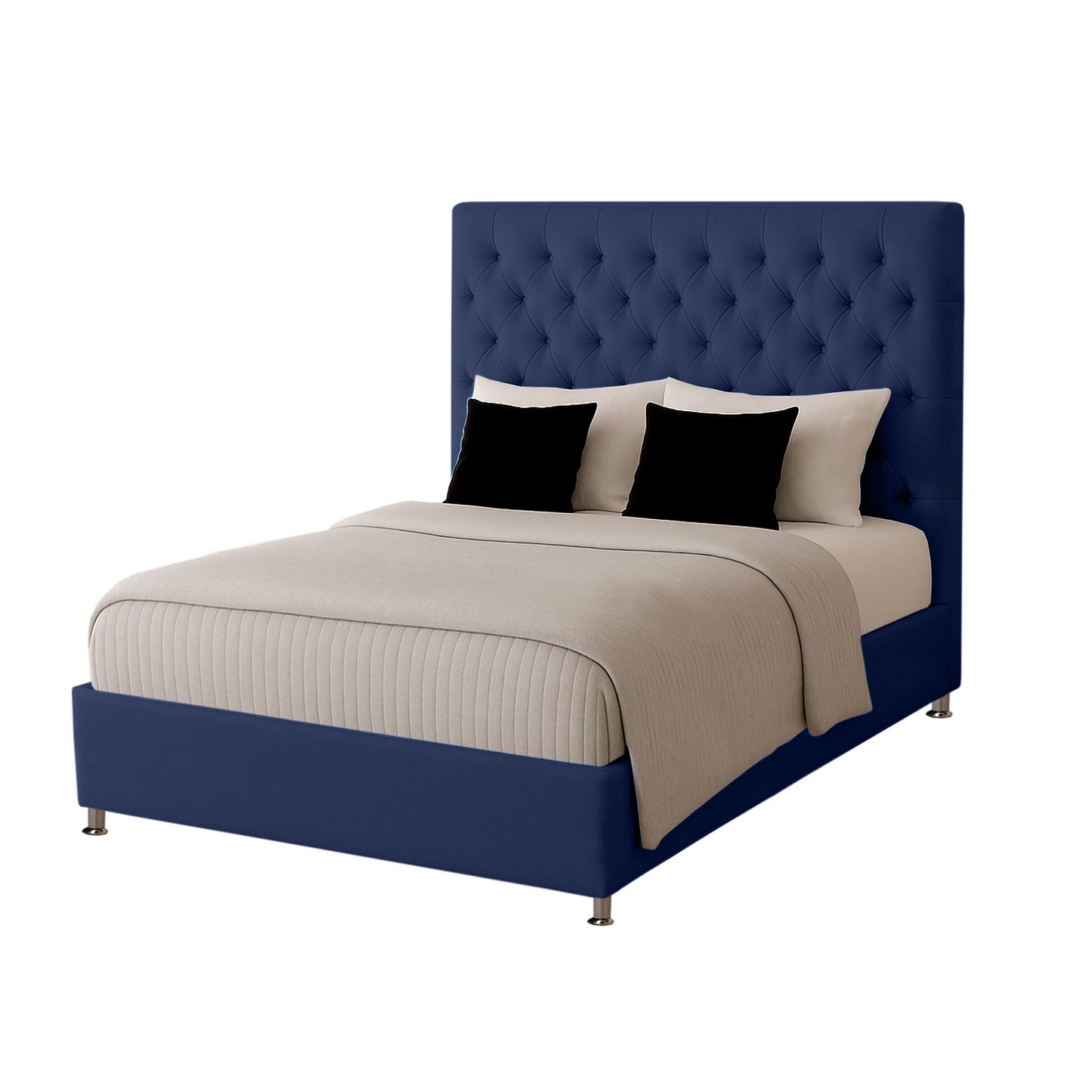 Base Cama con Espaldar + Colchon + Puff Baul Doble Paris azul