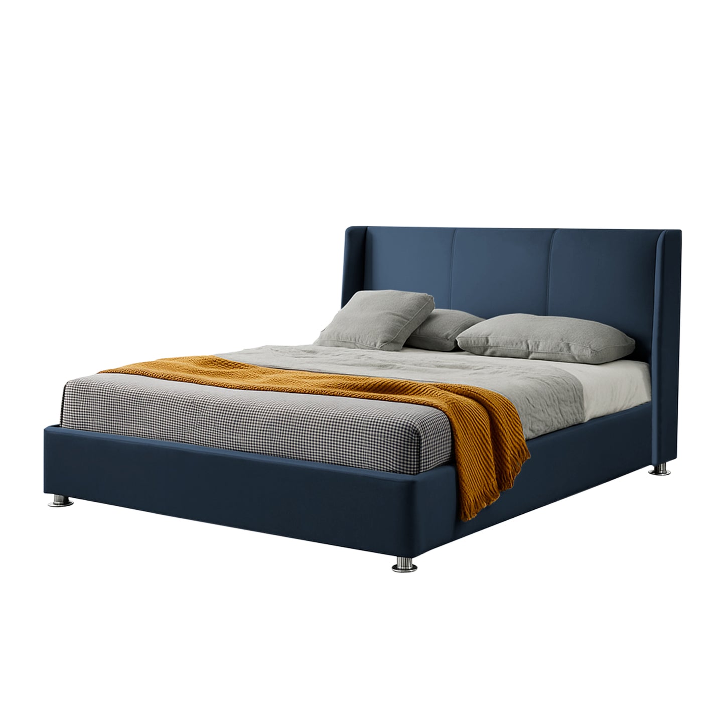 Base Cama Con Espaldar Queen Mousai Azul