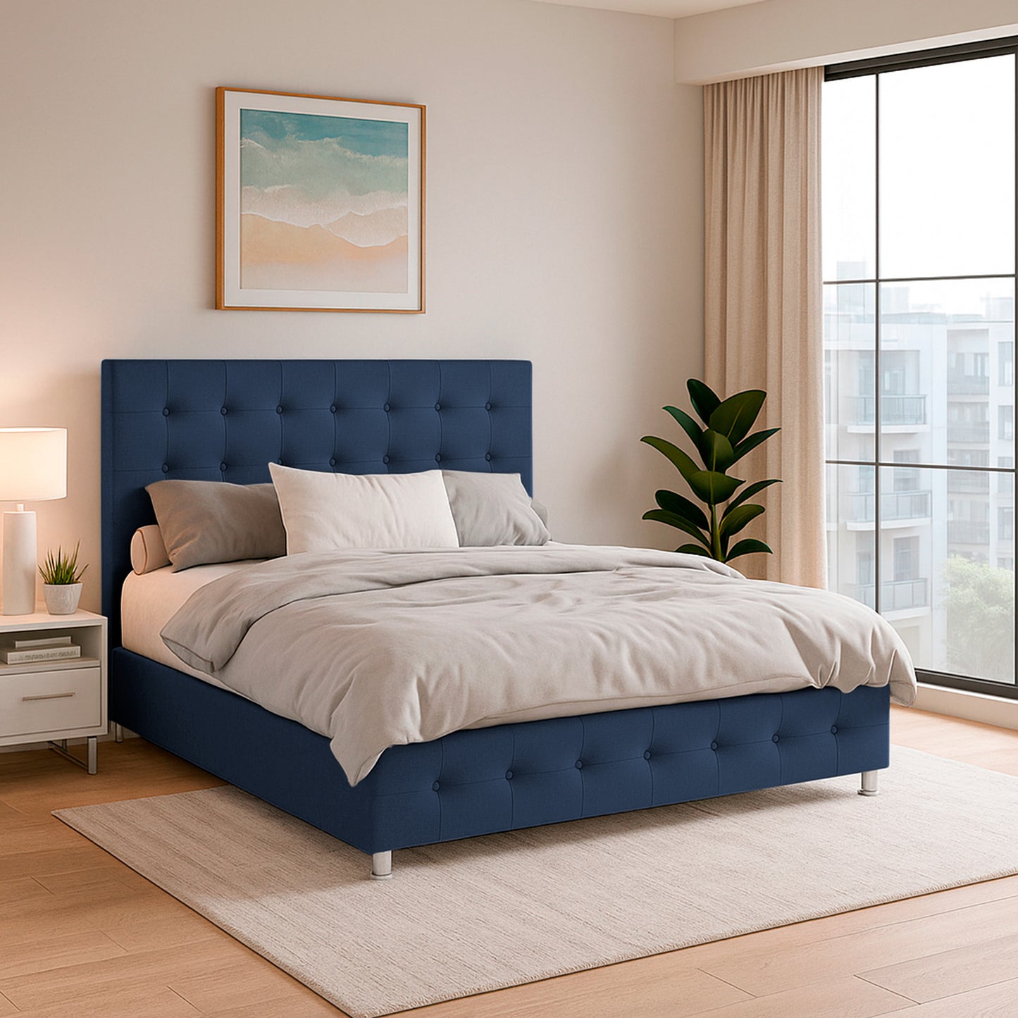 Base Cama Con Espaldar Sencillo Capital Azul