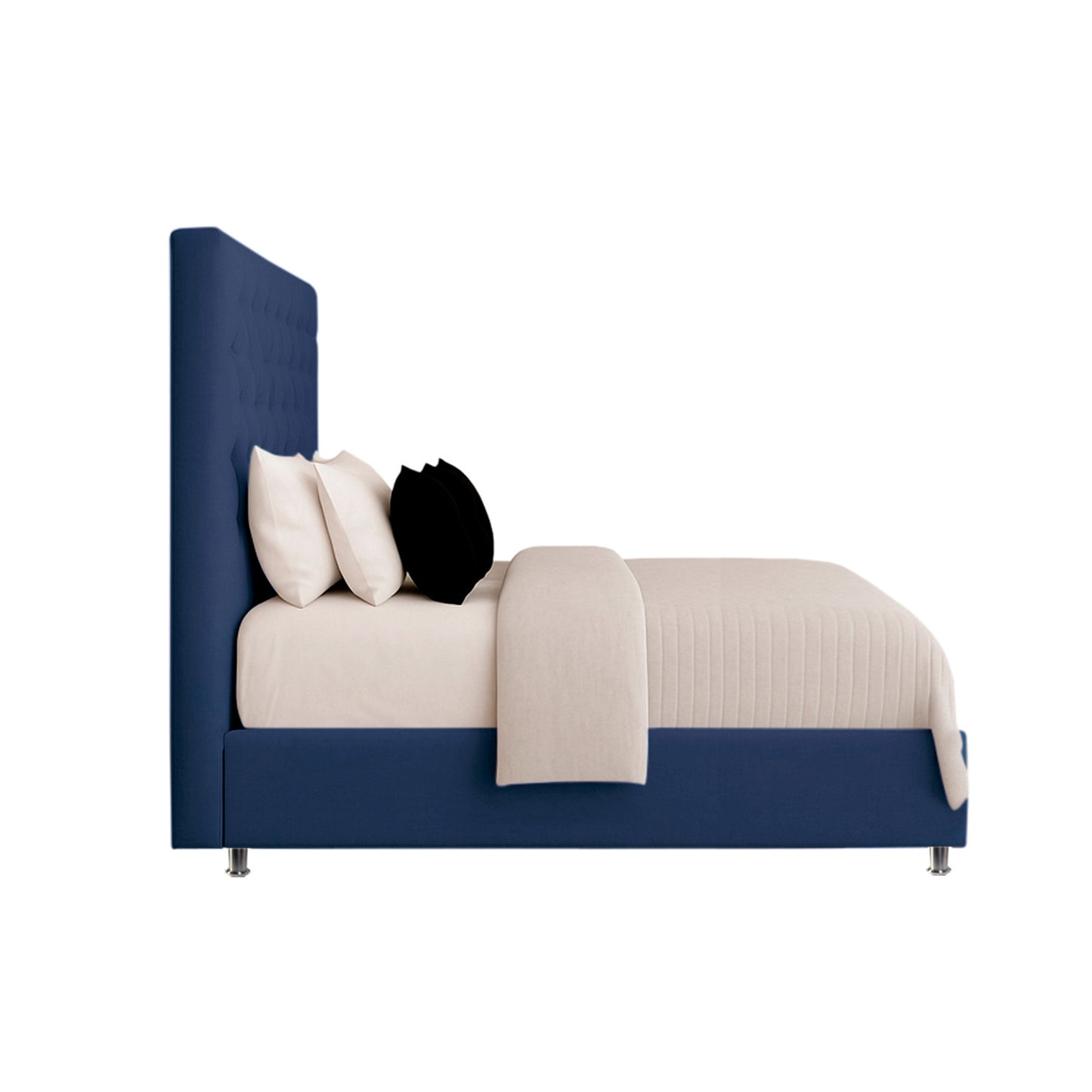 Base Cama con Espaldar + Colchon + Puff Baul Doble Paris azul