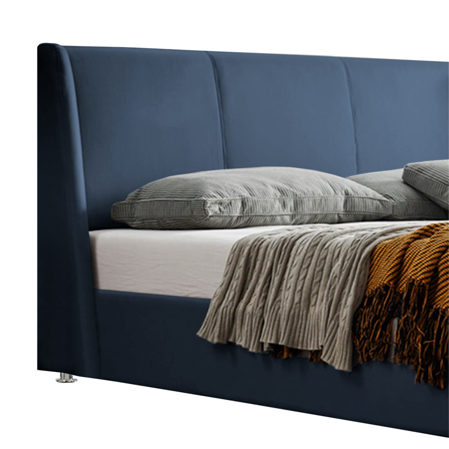 Base Cama Con Espaldar Queen Mousai Azul