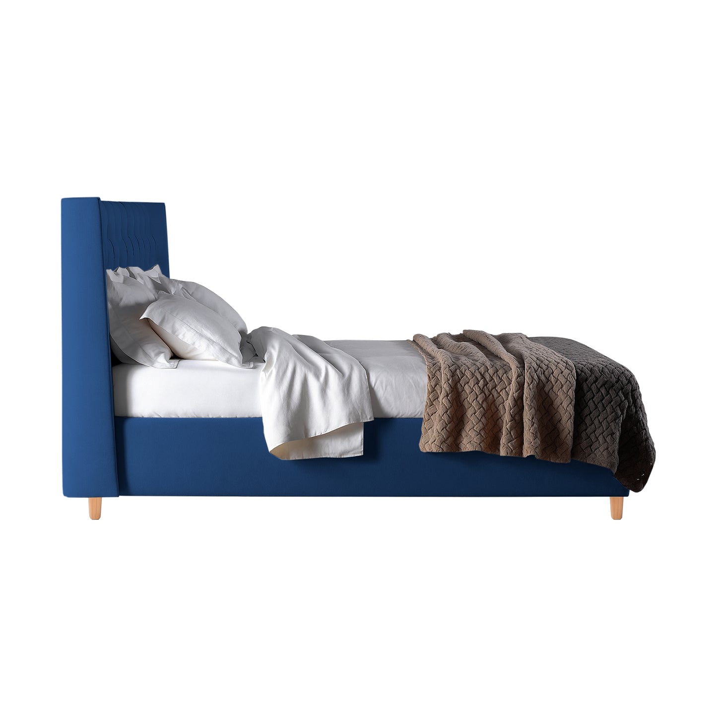 Base Cama Con Espaldar Sencillo Marfil Azul