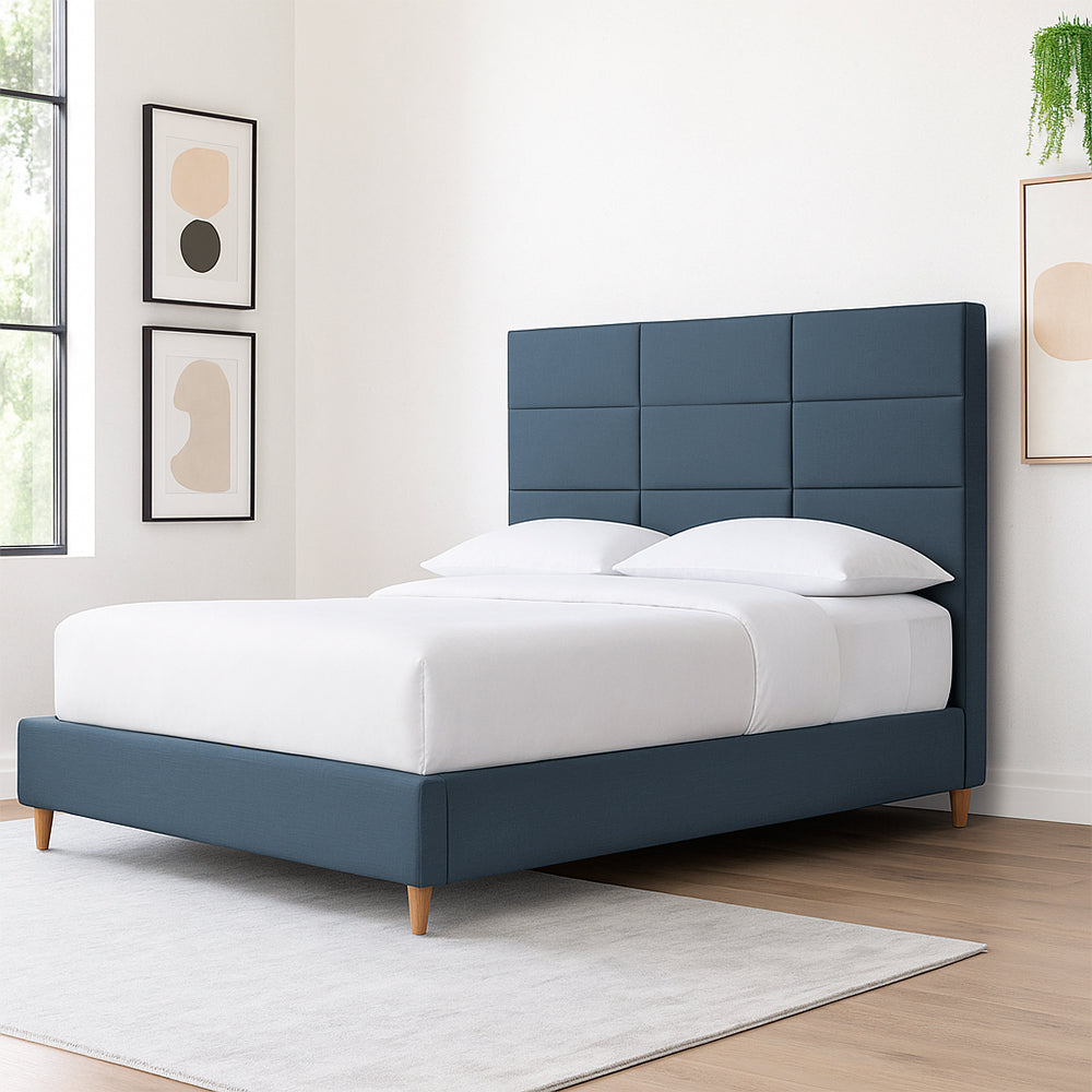 Base Cama Con Espaldar Queen Delhi Azul