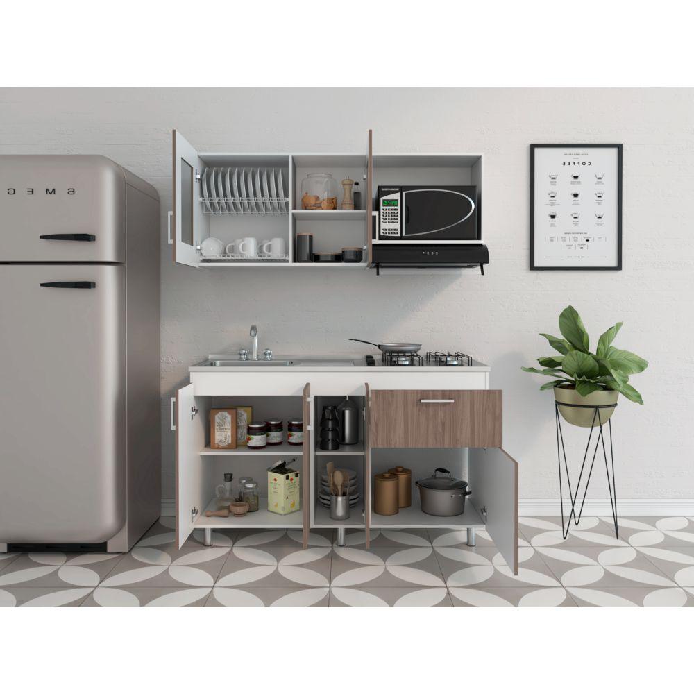 Cocina Integral Ponch Castaño Y Blanco Con Mesón Izquierdo