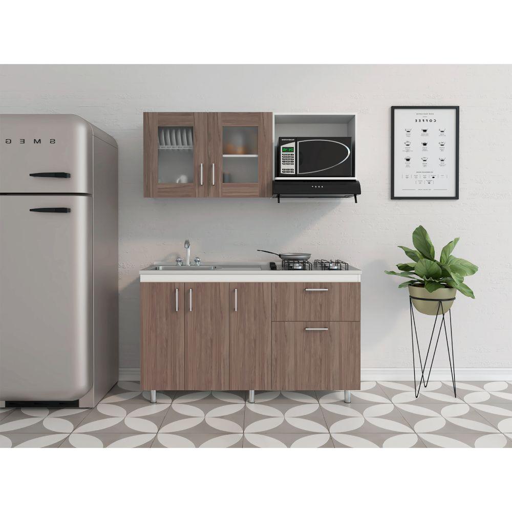 Cocina Integral Ponch Castaño Y Blanco Con Mesón Izquierdo
