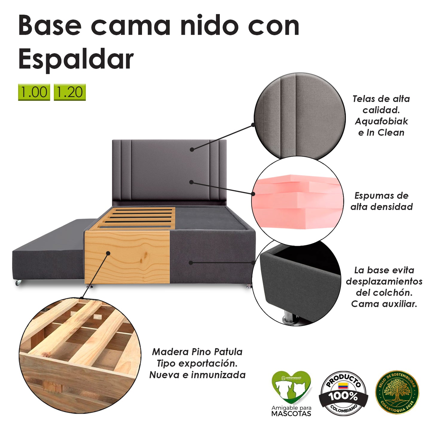 Base Cama Nido con Espaldar Sencillo Infantil Lupe azul claro
