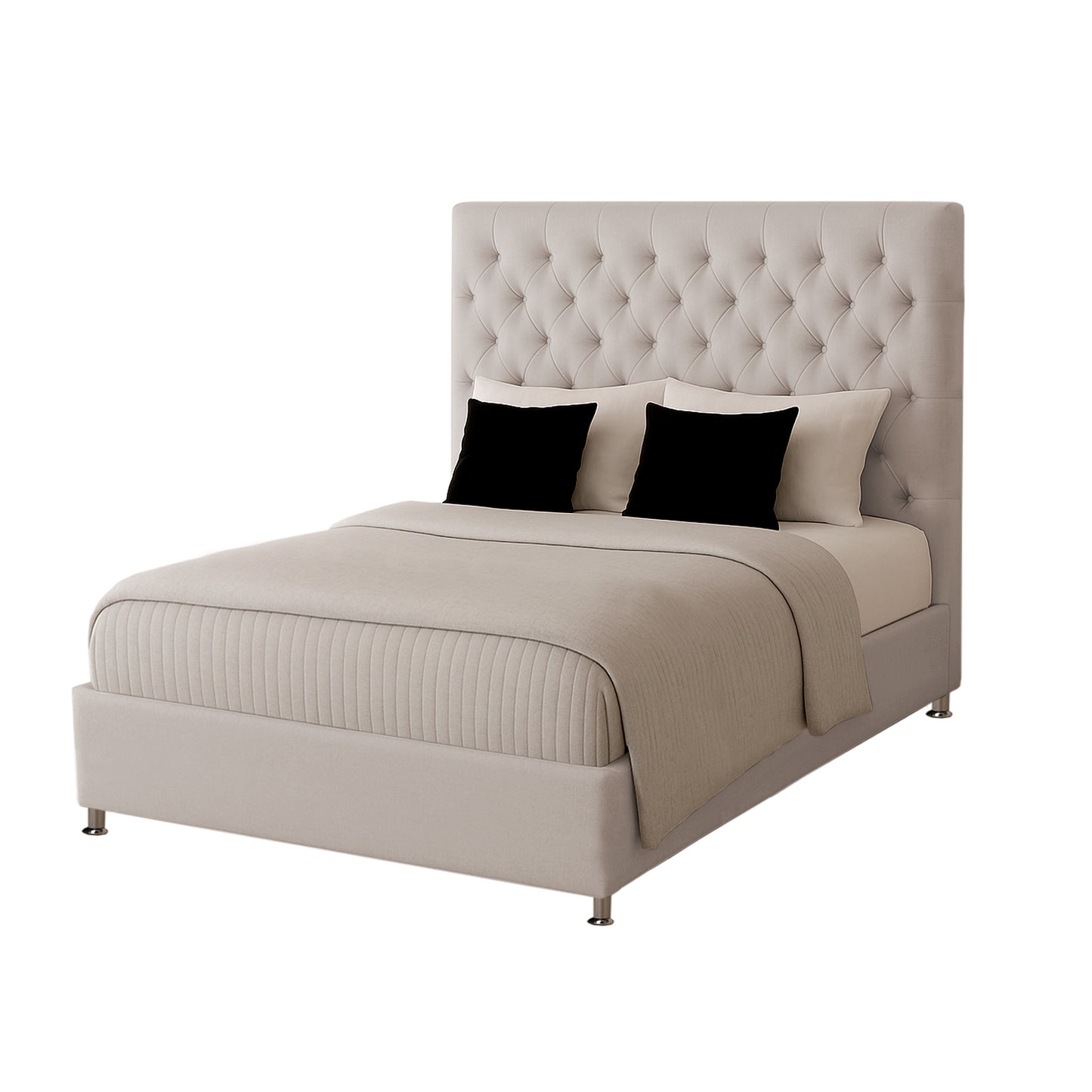 Base Cama con Espaldar + Colchon + Puff Baul Semidoble Paris beige