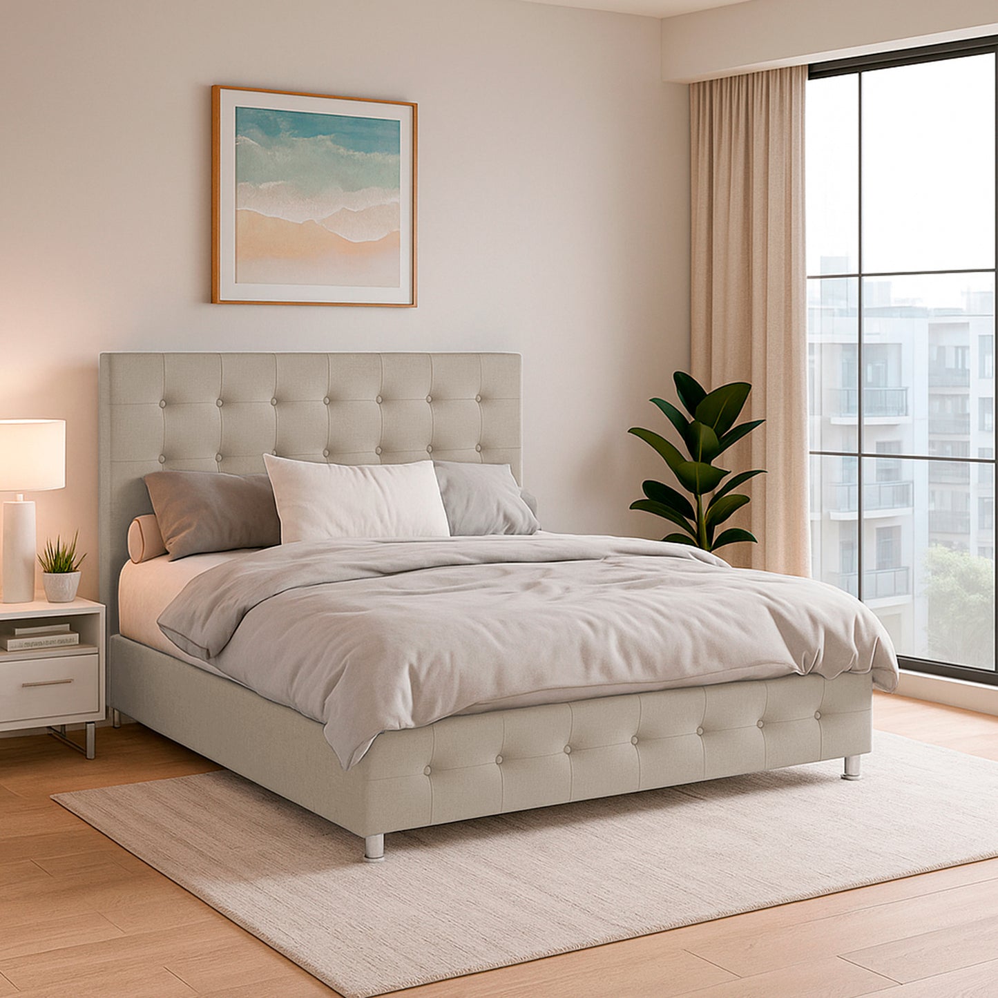 Base Cama Con Espaldar Sencillo Capital Beige