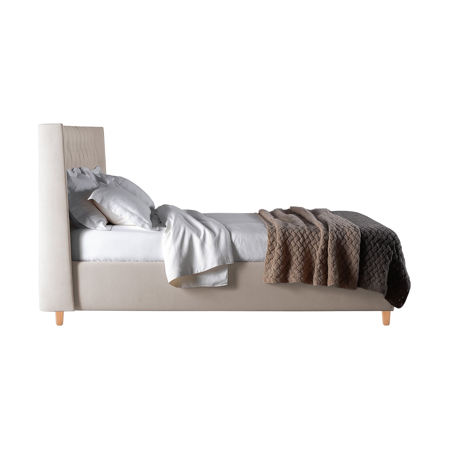 Base Cama Con Espaldar Sencillo Marfil Beige