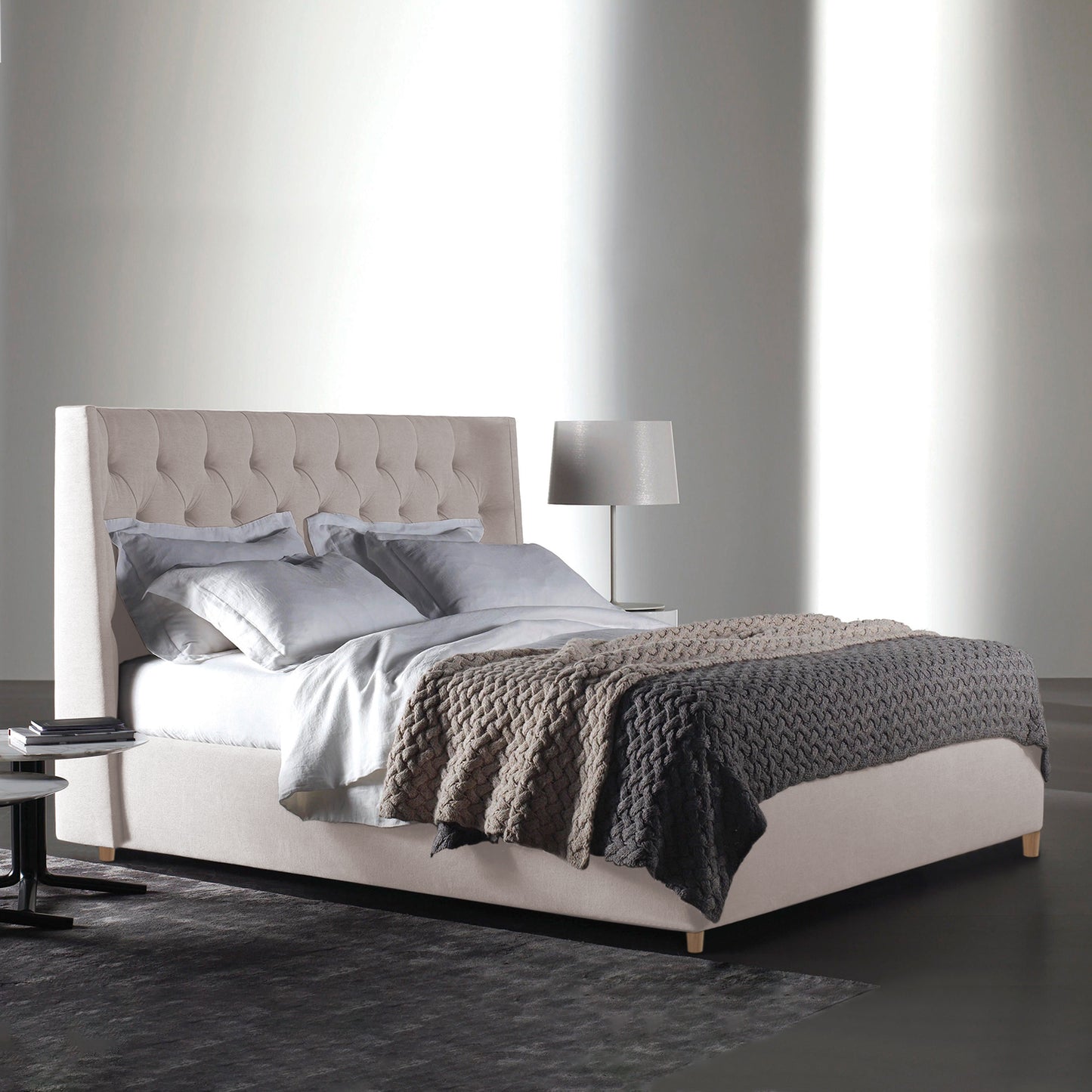 Base Cama Con Espaldar Sencillo Marfil Beige