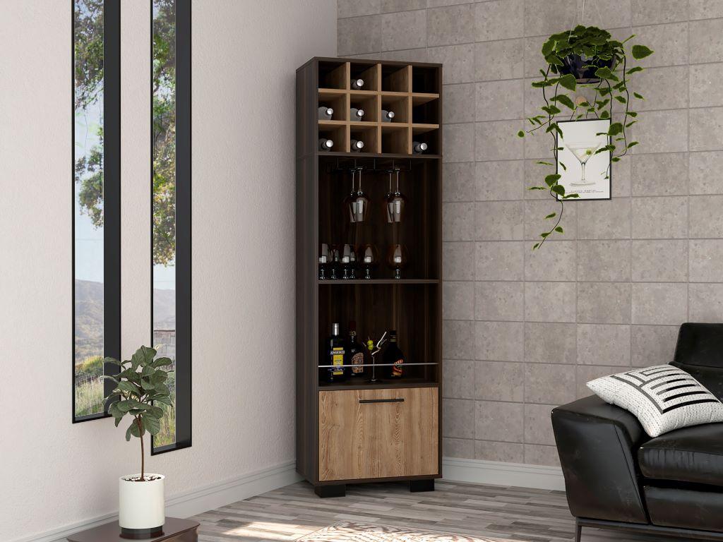 Bar Esquinero Seller, Caoba Y Miel, Con Una Puerta Abatible Y Espacio Porta Copas Hc