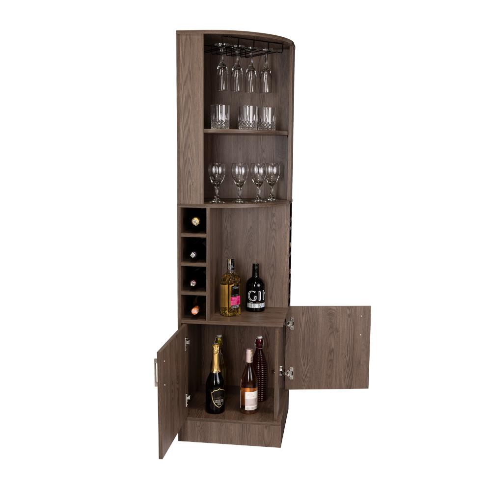 Bar Esquinero Mirari, Chocolate, Con Dos Puertas Y Espacio Porta Copas