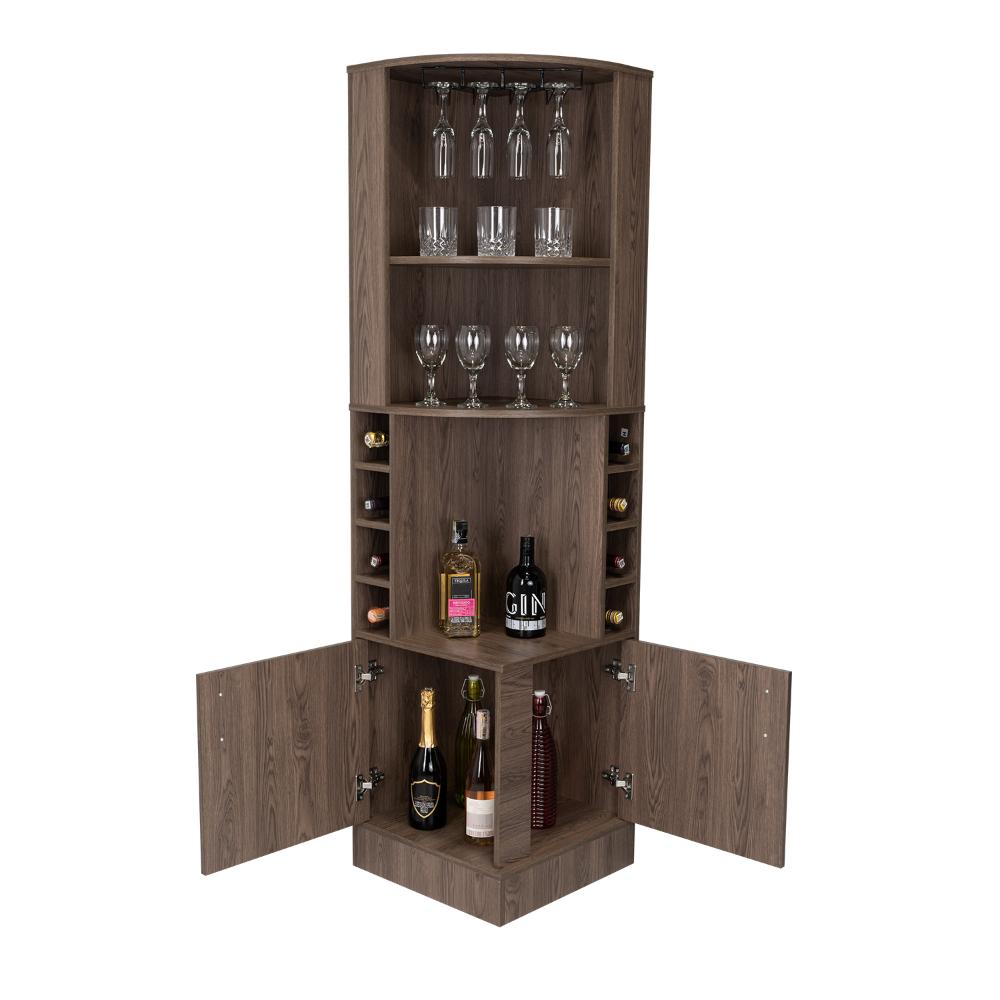 Bar Esquinero Mirari, Chocolate, Con Dos Puertas Y Espacio Porta Copas