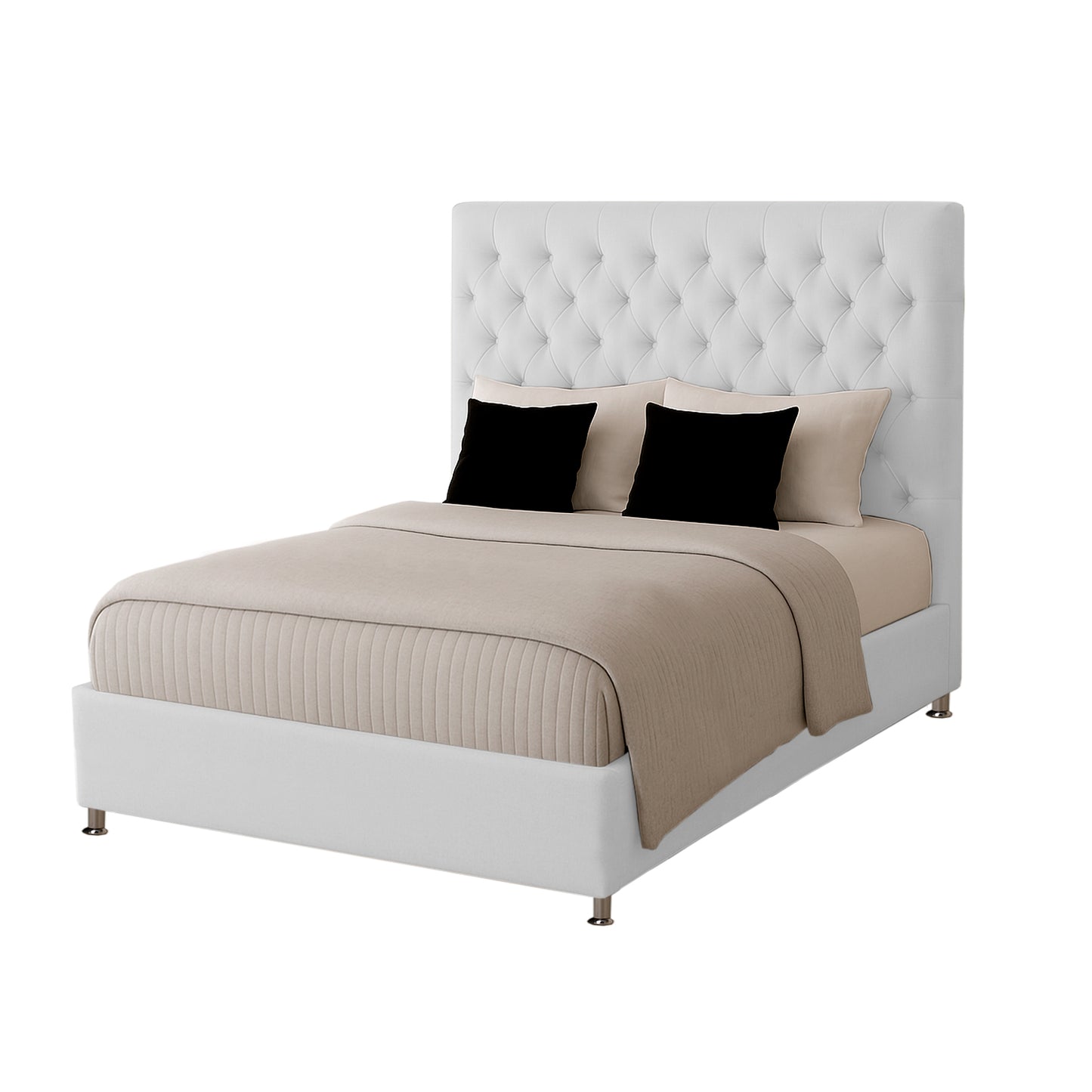 Base Cama con Espaldar + Colchon + Puff Baul Doble Paris blanco