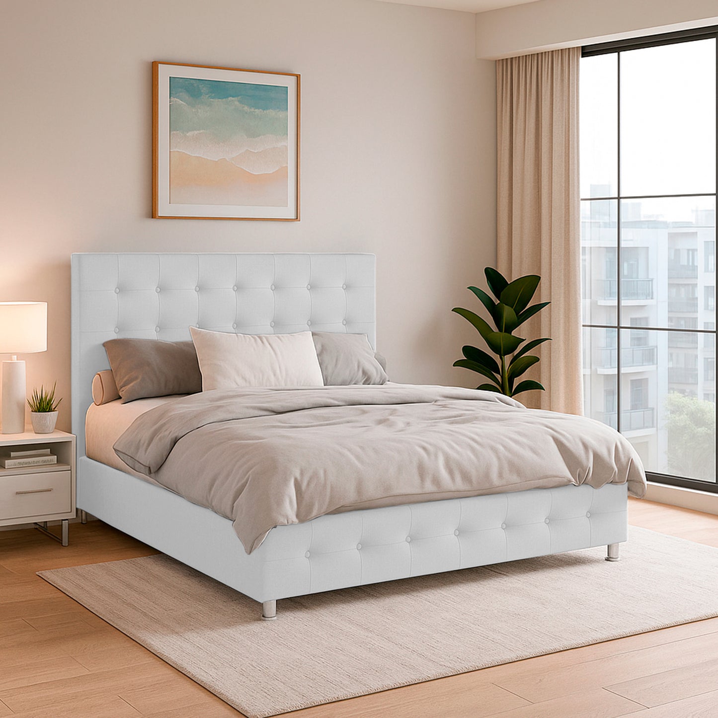 Base Cama Con Espaldar Semidoble Capital Blanco