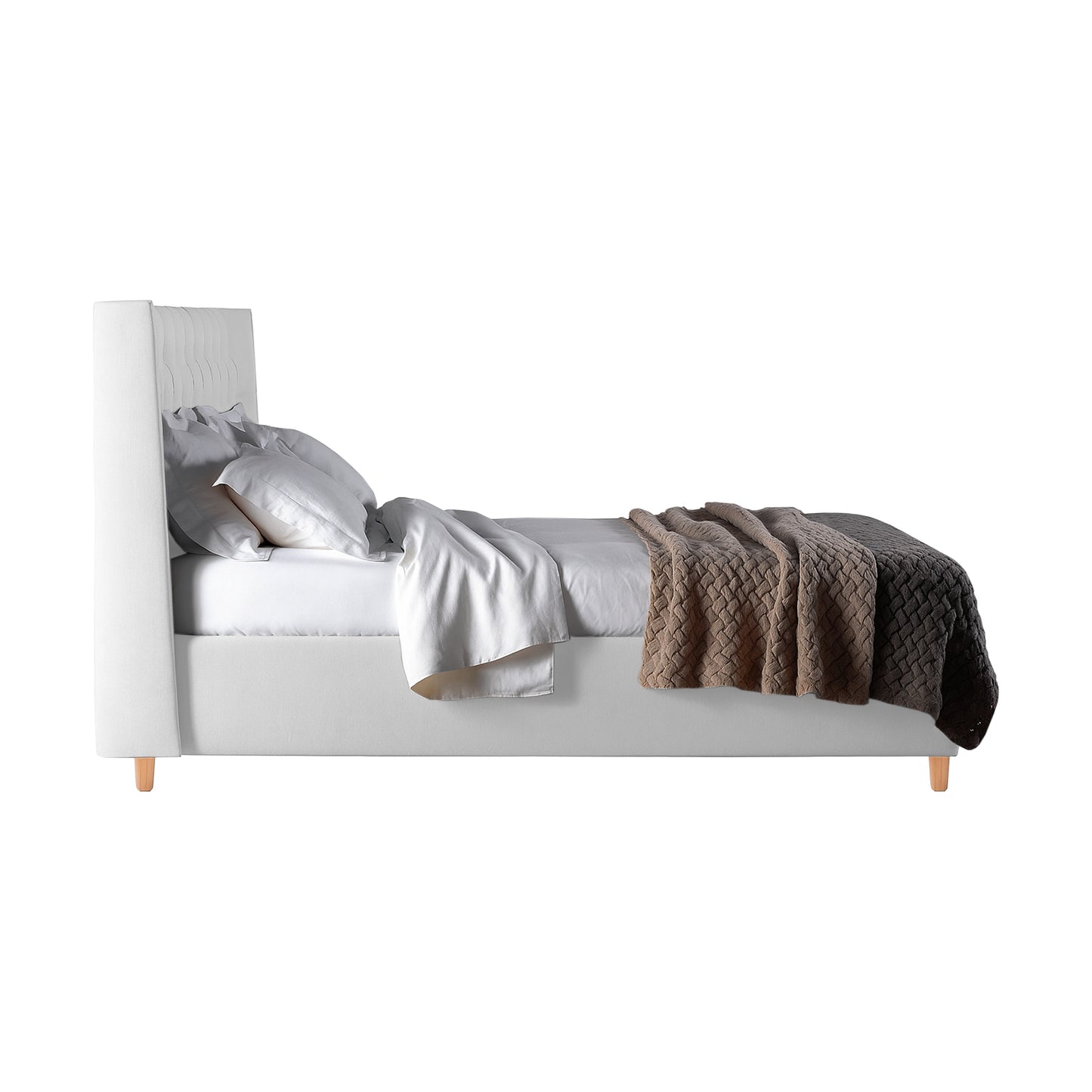 Base Cama Con Espaldar Semidoble Marfil Blanco