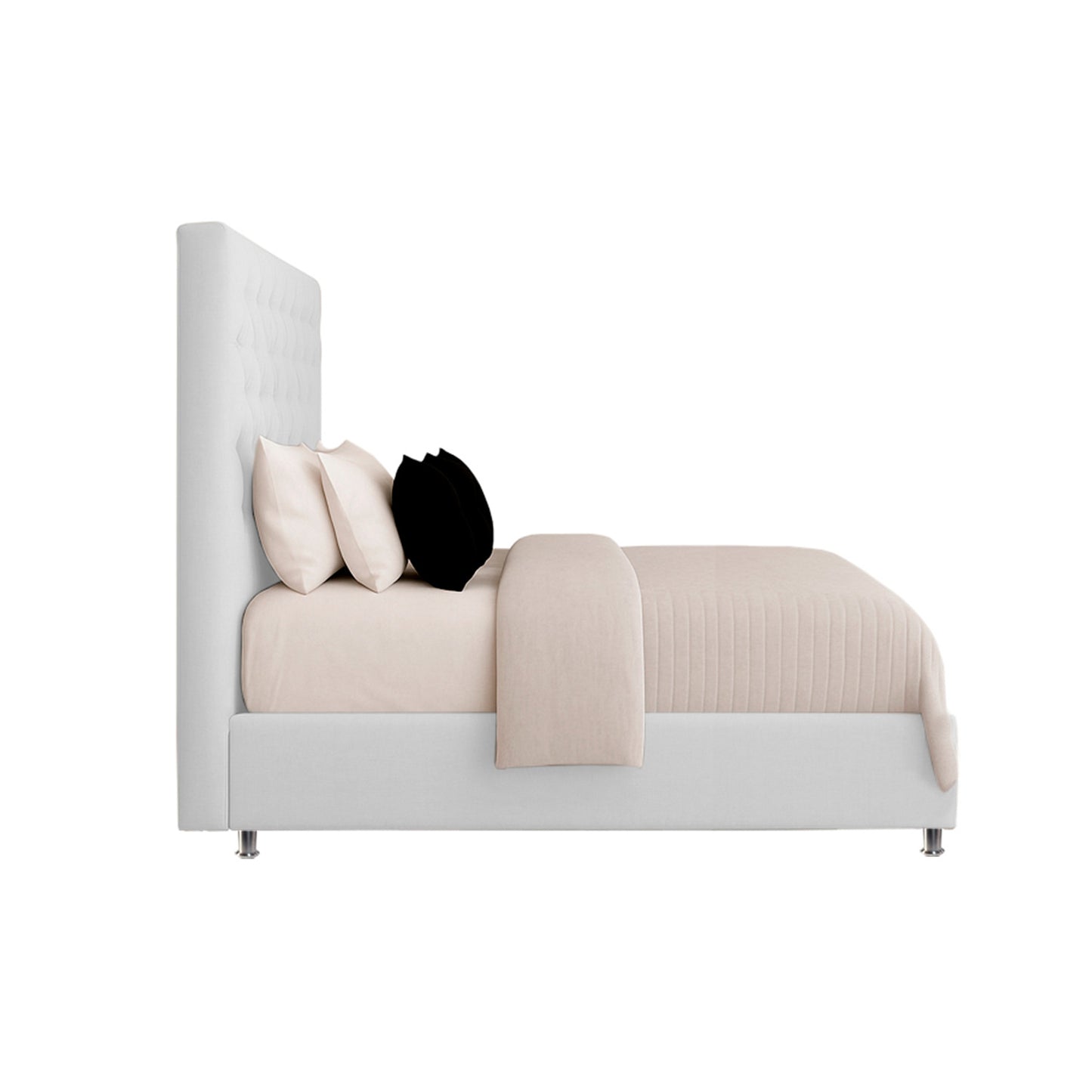 Base Cama con Espaldar + Colchon + Puff Baul Doble Paris blanco