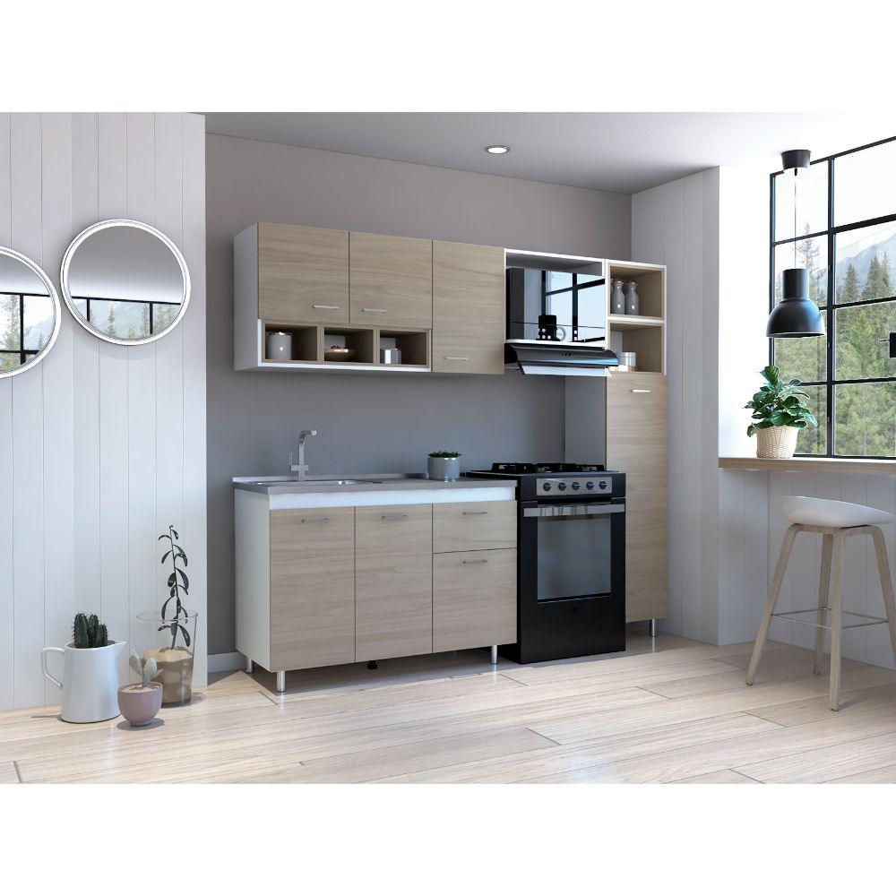 Cocina Integral Amirel Nacar Y Blanco Con Mesón Izquierdo