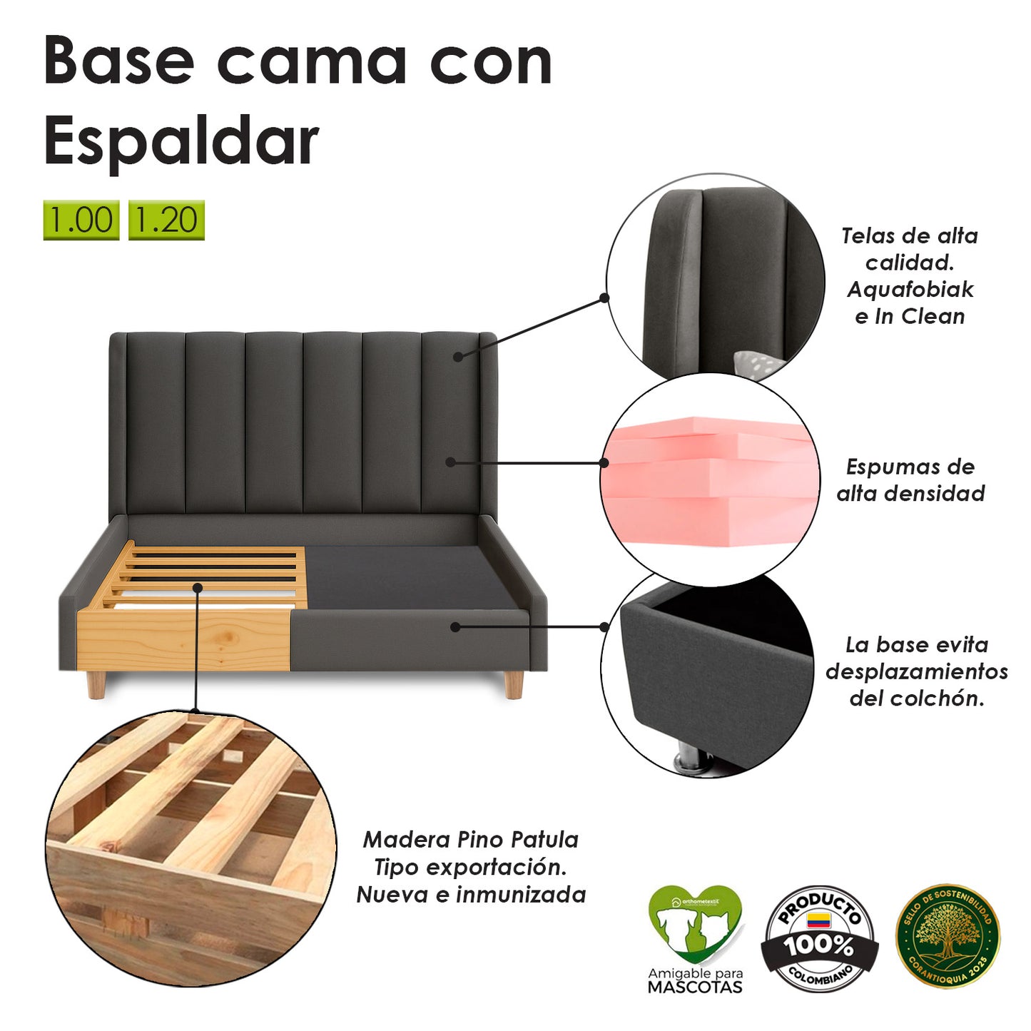 Base Cama con Espaldar Sencillo Infantil Bony 100x190x115 rosado