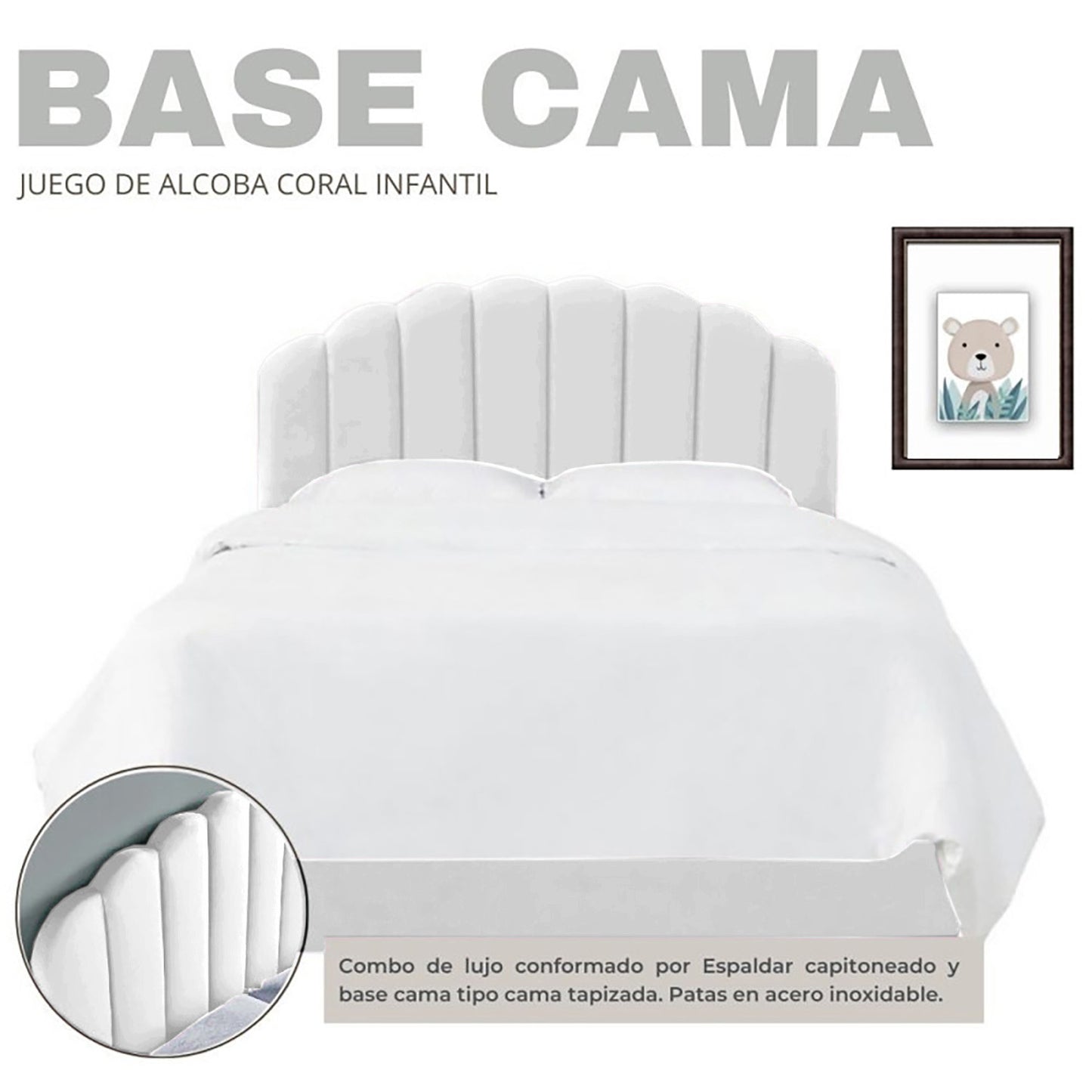 Base Cama con Espaldar Semidoble Infantil Coral blanco